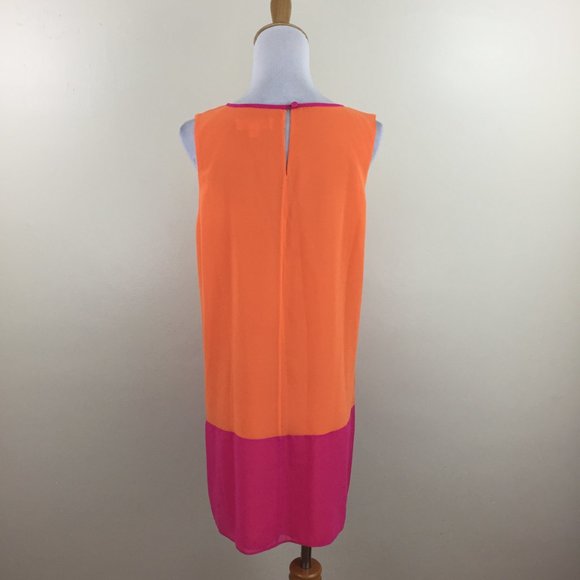 ERIN by ERIN FETHERSTON Orange Pink Color Block Sleeveless Lined Shift Dress - Picture 7 of 8